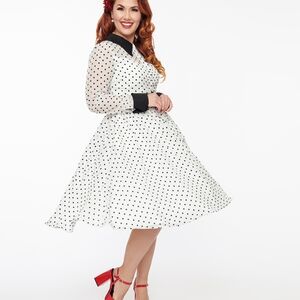 Unique Vintage Black and White Polka Dot Long Sleeve Dress